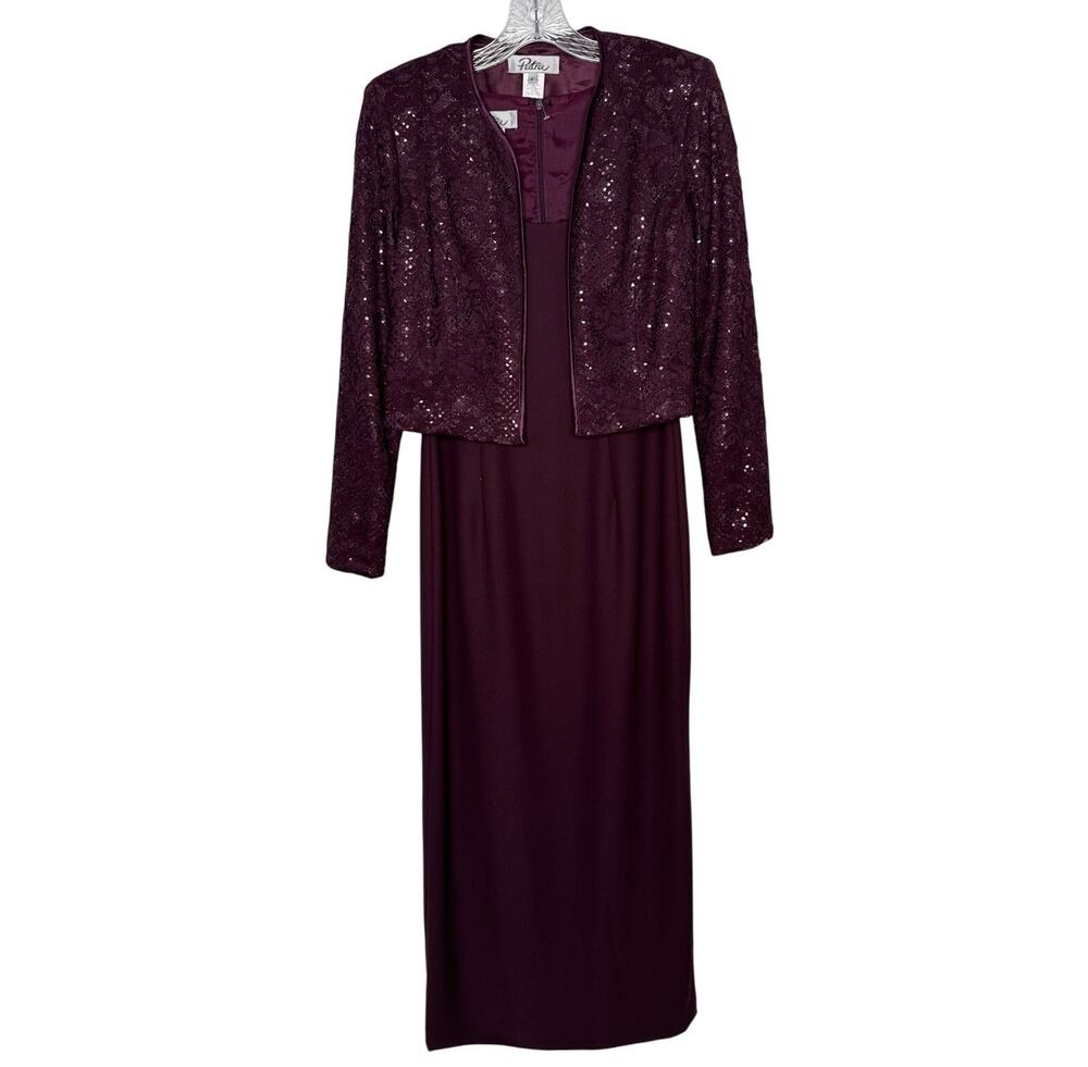 NWT Vintage Patra burgundy Sequin lace Jacket dress 2 piece formal Set small